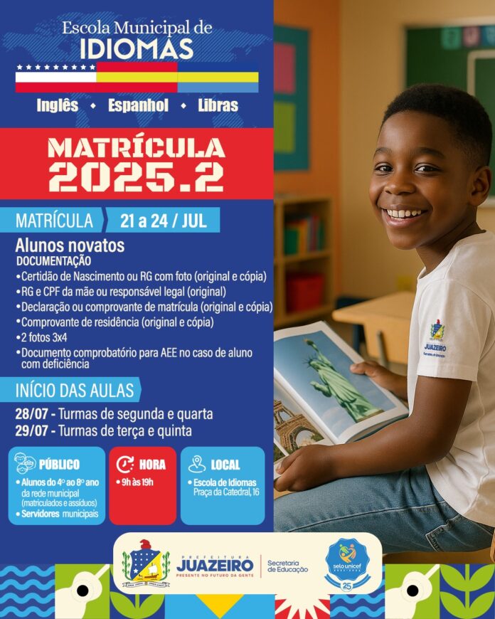 Período de matrículas para a Escola Municipal de Idiomas será iniciado na próxima segunda-feira (21)