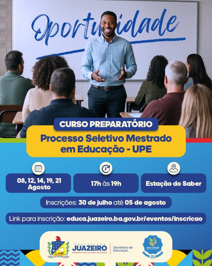 Servidores da rede municipal de Juazeiro podem se inscrever em curso preparatório para o processo seletivo do Mestrado em Educação da UPE
