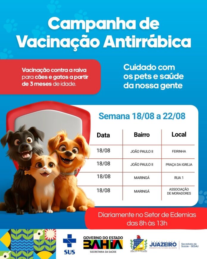 Secretaria de Saúde inicia Campanha de Vacinação Antirrábica nesta segunda-feira (18) em Juazeiro