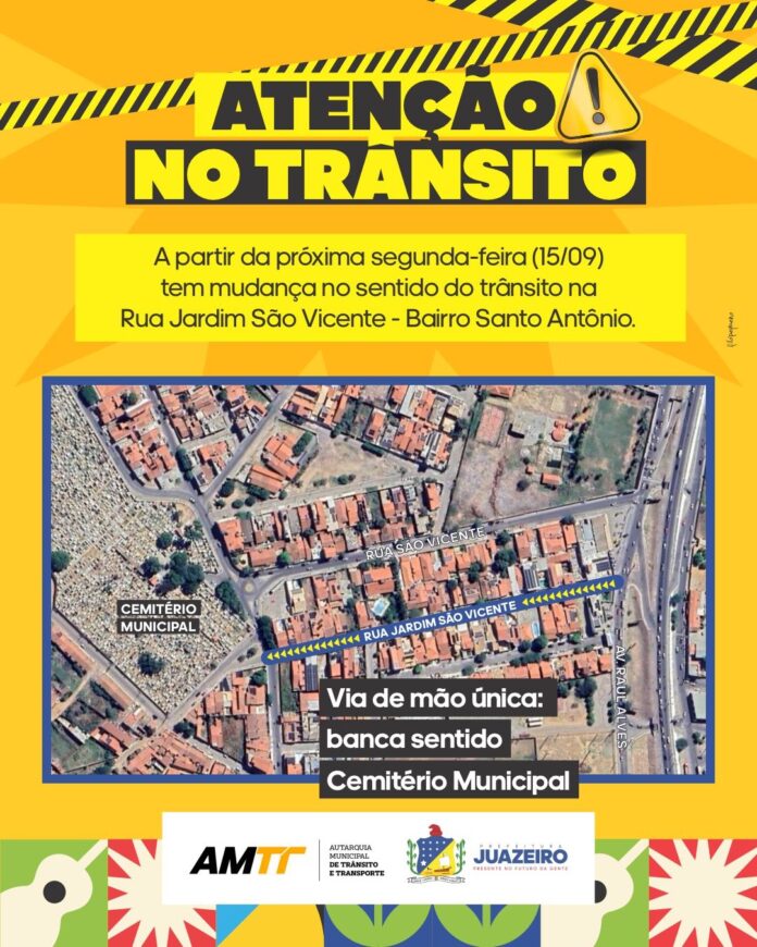 Prefeitura de Juazeiro anuncia mudança no trânsito da Rua Jardim São Vicente, no bairro Santo Antônio