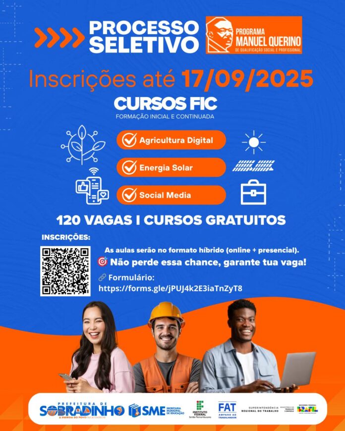 IFSertão PE e Prefeitura de Sobradinho abrem inscrições para cursos profissionalizantes gratuitos; confira mais informações