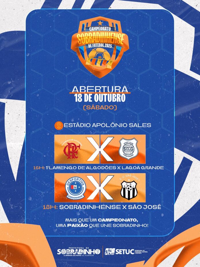Com premiação de mais 40 mil reais começa neste sábado (18)o Campeonato Sobradinhense de Futebol no Estádio Apolônio Sales