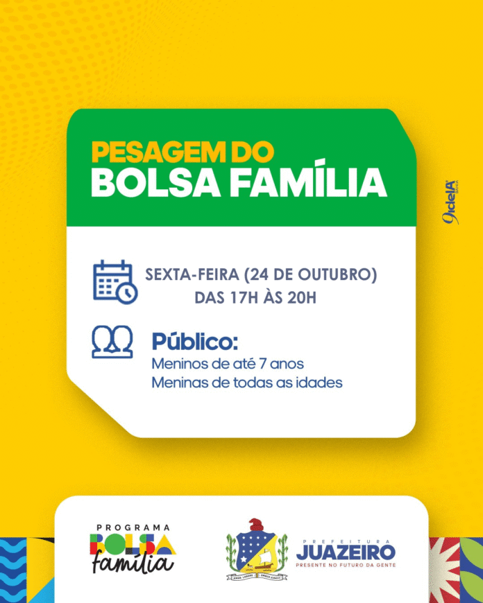 Prefeitura de Juazeiro realiza pesagem do Bolsa Família nesta sexta-feira (24) em horário especial no SAMU Prefeitura de Juazeiro realiza pesagem do Bolsa Família nesta sexta-feira (24) em horário especial no SAMU
