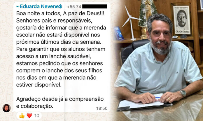 Irresponsabilidade do prefeito de Casa Nova, Anísio Viana, causa falta de merenda nas escolas municipais; diretora pede que os pais comprem a merenda de seus filhos