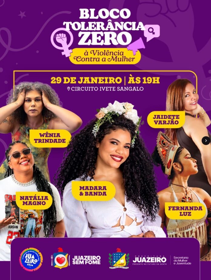 Bloco Tolerância Zero à Violência contra a Mulher: confira local de retirada das camisas, atrações e horário de saída do trio