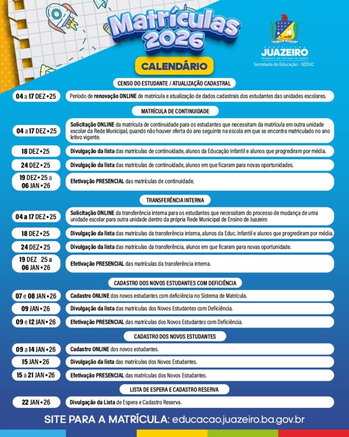 Prefeitura de Juazeiro inicia período de solicitação de matrículas para estudantes com deficiência nesta quarta-feira (7)