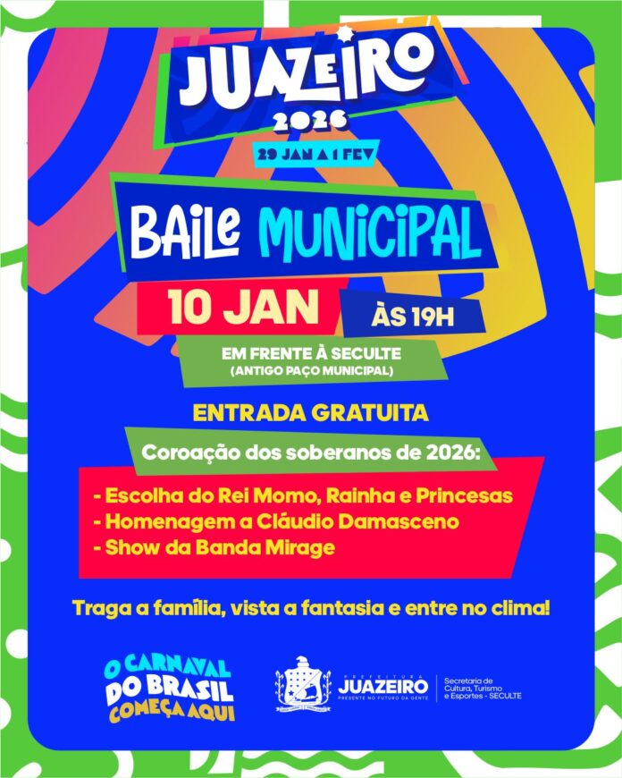 Carnaval 2026: Juazeiro realiza Baile Municipal no próximo sábado (10)