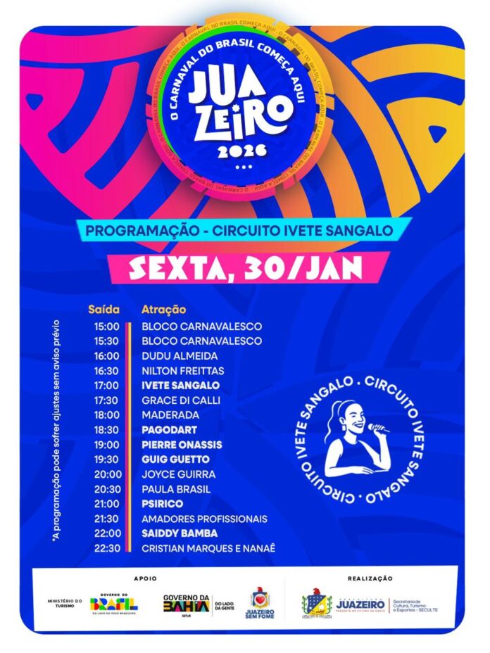 Juazeiro anuncia programação oficial do Circuito Ivete Sangalo no Carnaval 2026