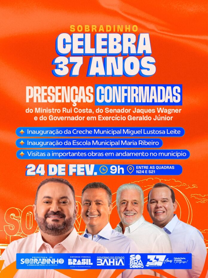 Ministro Rui Costa, Senador Jaques Wagner e Governador em Exercício Geraldo Júnior confirmam presença nos 37 anos de Sobradinho 