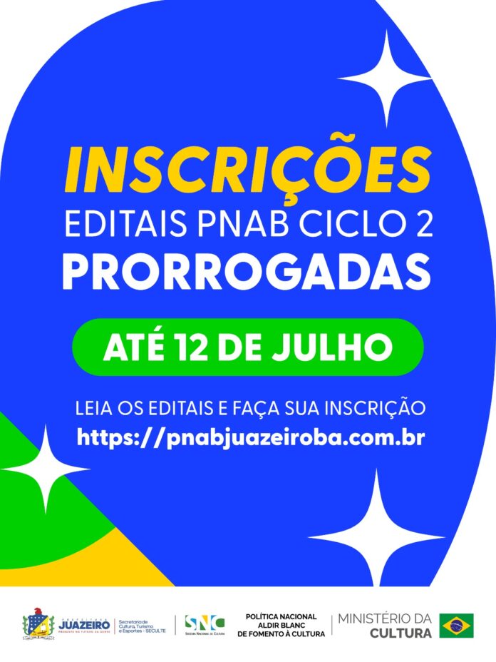 Prefeitura de Juazeiro prorroga até 12 de julho inscrições para editais da Política Nacional Aldir Blanc com investimento de R$ 1,27 milhão na cultura