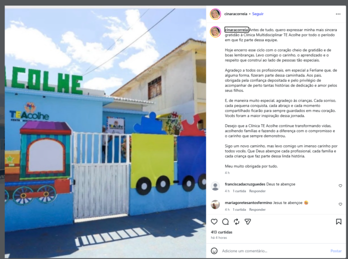 Após crise conjugal com Anísio Viana, primeira-dama Cinara Correia anuncia saída da Clínica Multidisciplinar TEAcolhe
