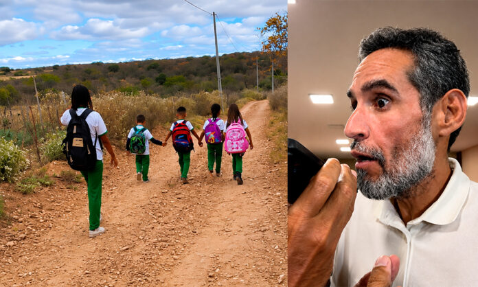 Infância castigada em Casa Nova: pais responsabilizam o péssimo prefeito Anísio Viana por transporte escolar parado por atraso e crianças caminhando quilômetros sob o sol