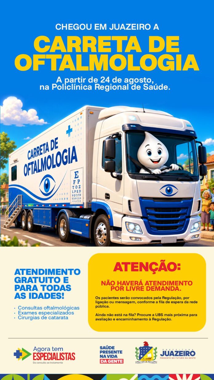 Carreta de Oftalmologia chega a Juazeiro nesta segunda-feira (24) para ampliar acesso a consultas, exames e cirurgias pelo SUS