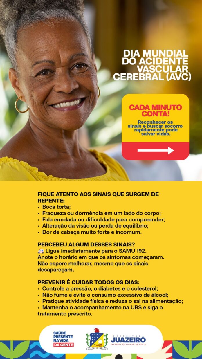 Dia Mundial do AVC: Sesau de Juazeiro orienta sobre prevenção e reconhecimento dos sinais de alerta